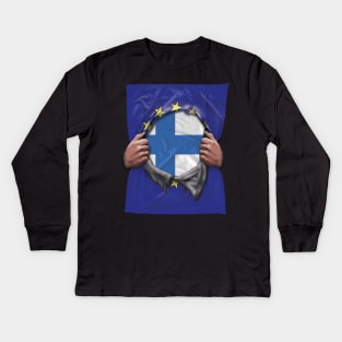 Finland Flag European Union Flag Ripped Open - Gift for Finnish From Finland Kids Long Sleeve T-Shirt